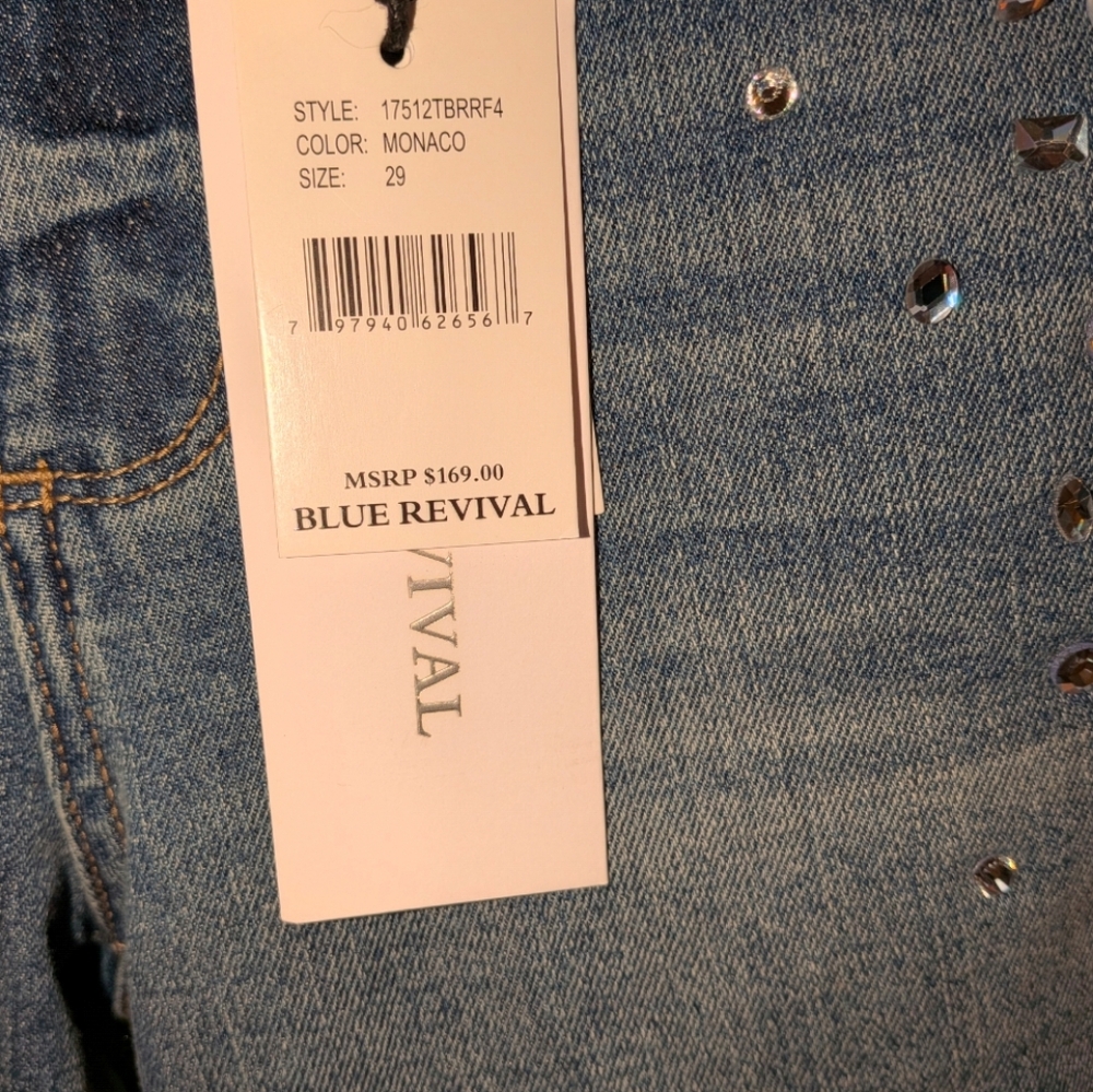 Blue Revival NWT Recycled Denim jeans Size 29 Rhinestone Straight Ankle - Picture 9 of 9